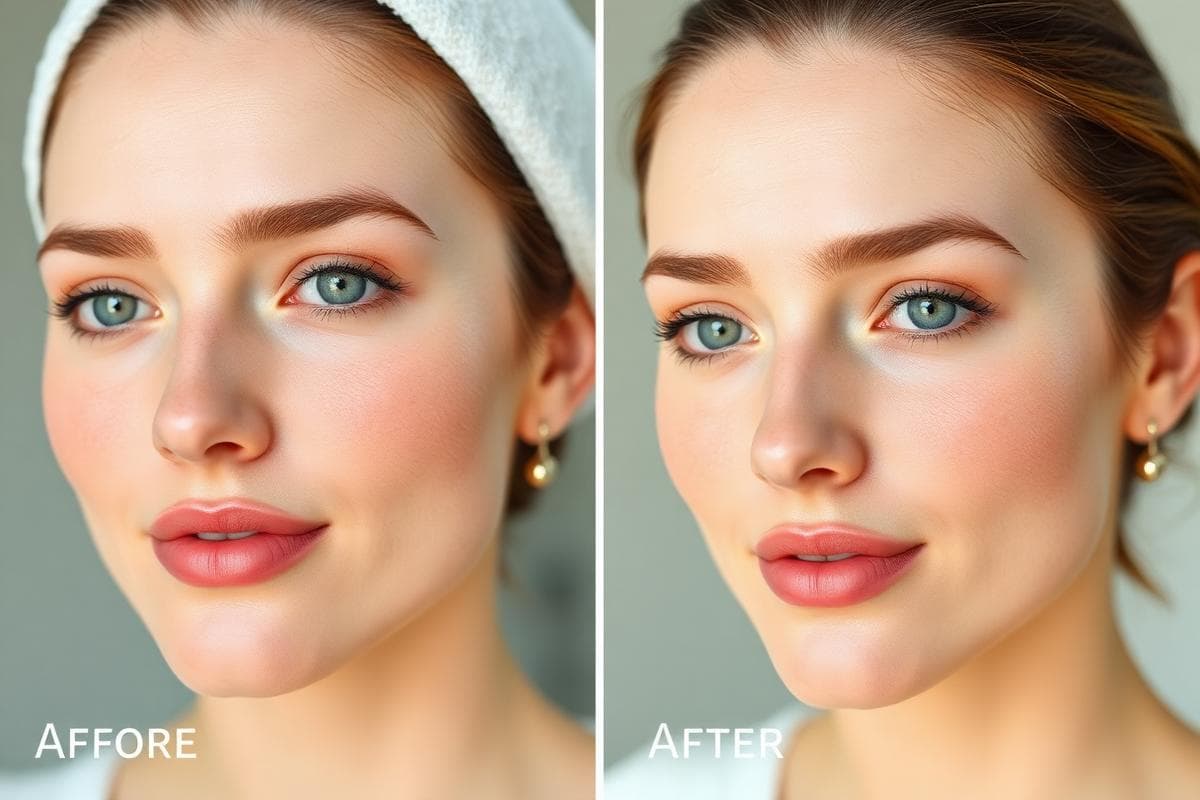 Before and after results showing skin improvement with Avokado AI